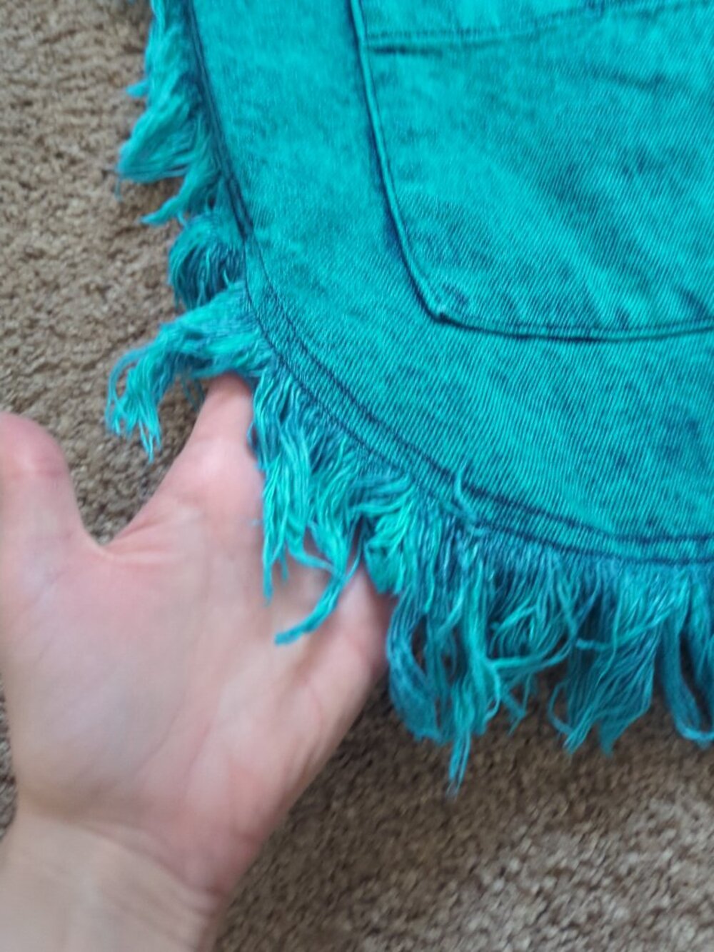 Vintage Sundance Denim Wear Teal Acid Wash Fringe Poncho Cape Jacket S USA Boho - Picture 5 of 13